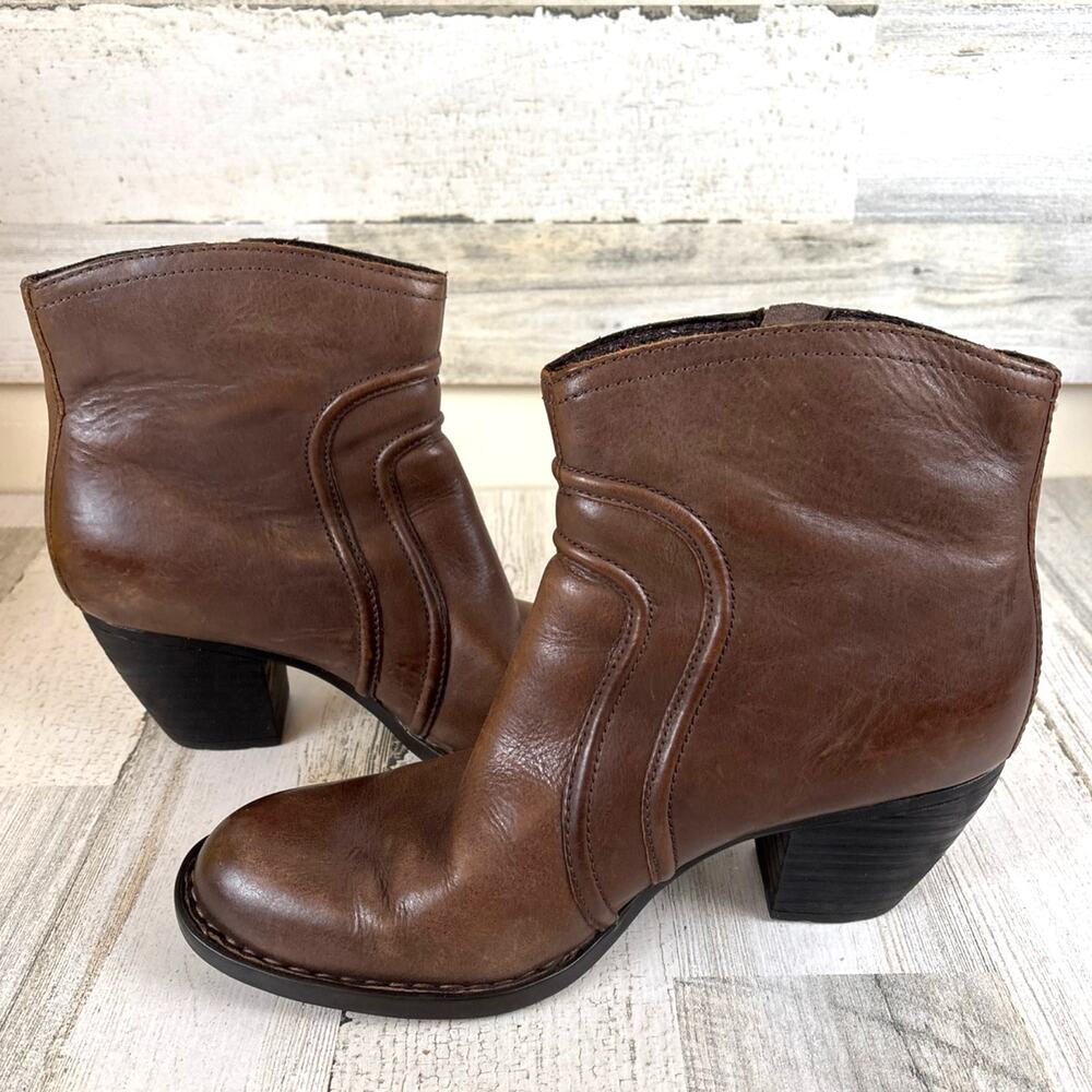 Born Womens 10 Brown Mila Leather Ankle Boots Heeled Zipper